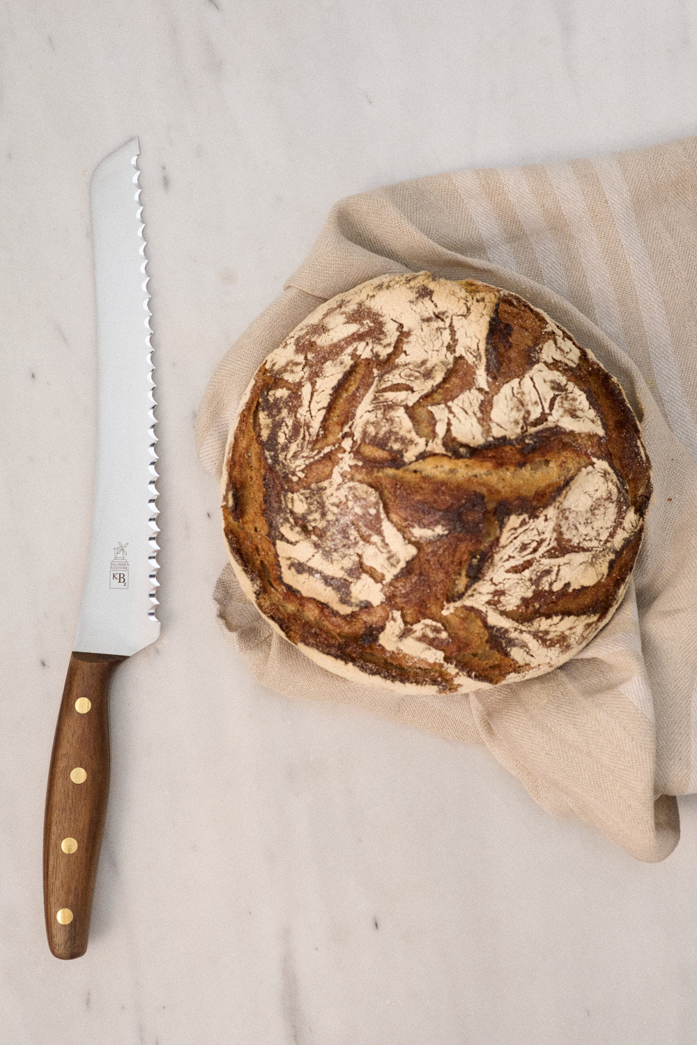 Windmühlenmesser KB2 BrotBeidhänder Brotmesser mit Walnussgriff
