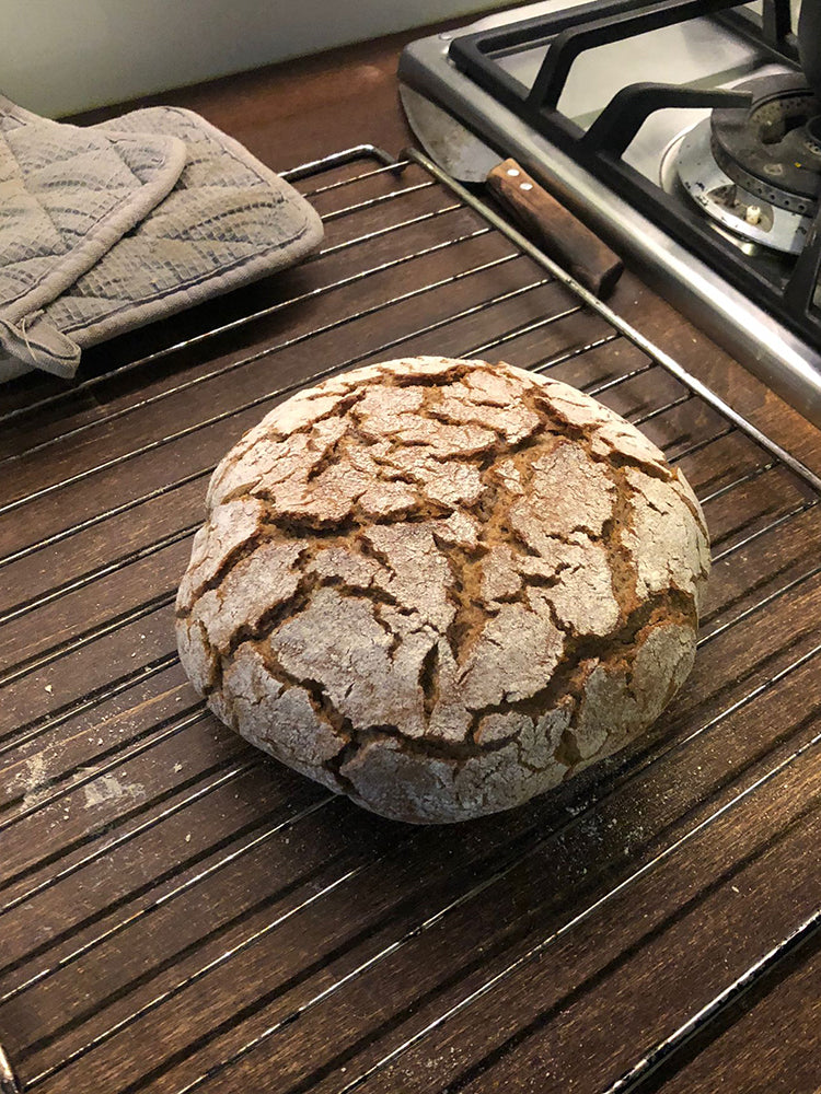 Die Onlinekursteilnehmerin Carla aus Berlin hat uns ihr erstes Schumacherbrot Backergebnis von dem Onlinekurs geschickt.